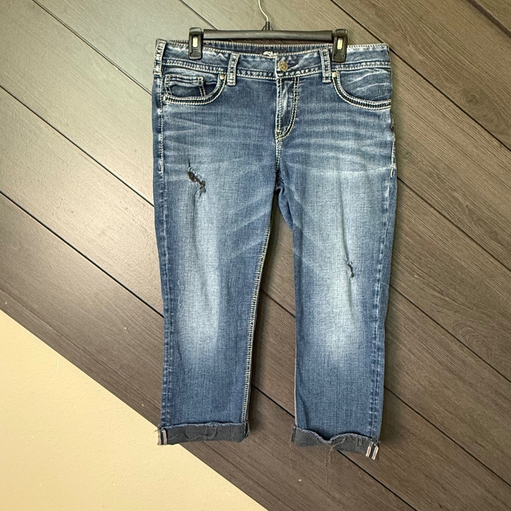 Silver Jeans Co. Suki Straight Cropped Capri Jeans Distressed Women's 34